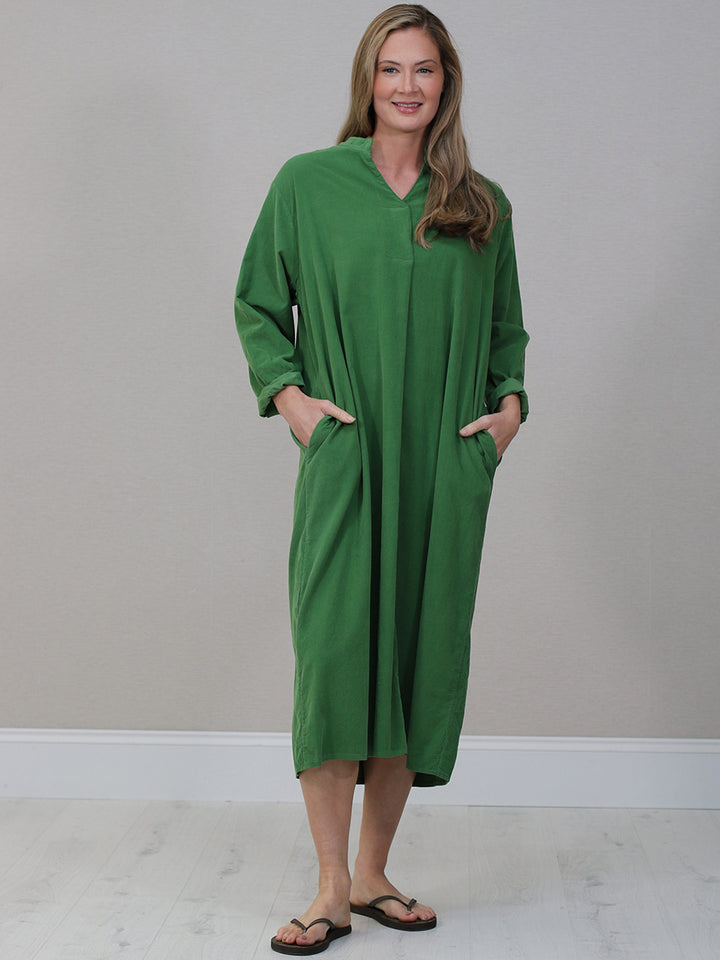 Plus Size Corduroy Cotton Dress Green