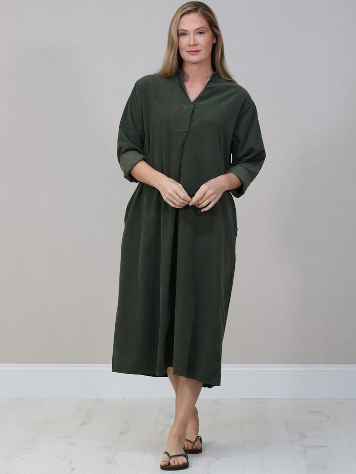 Plus Size Corduroy Cotton Dress Khaki