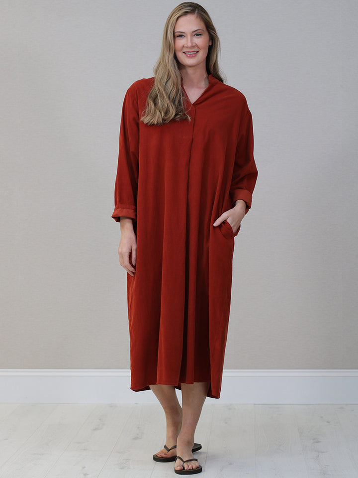 Plus Size Corduroy Cotton Dress Rust