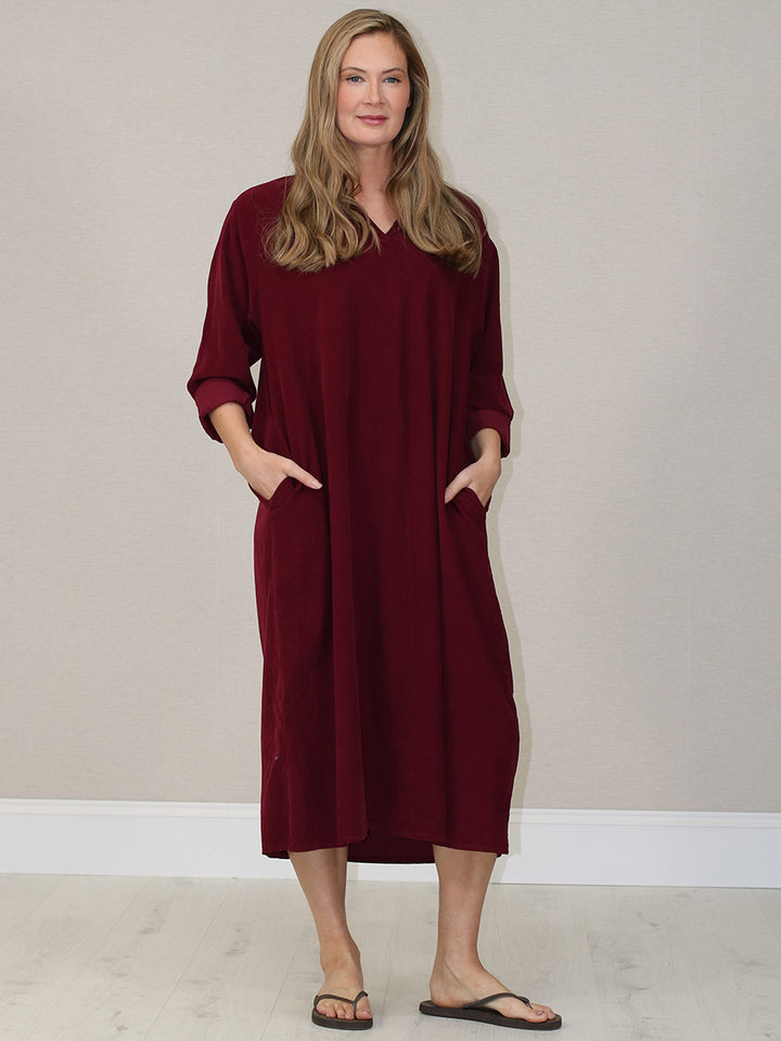 Plus Size Corduroy Cotton Dress Wine