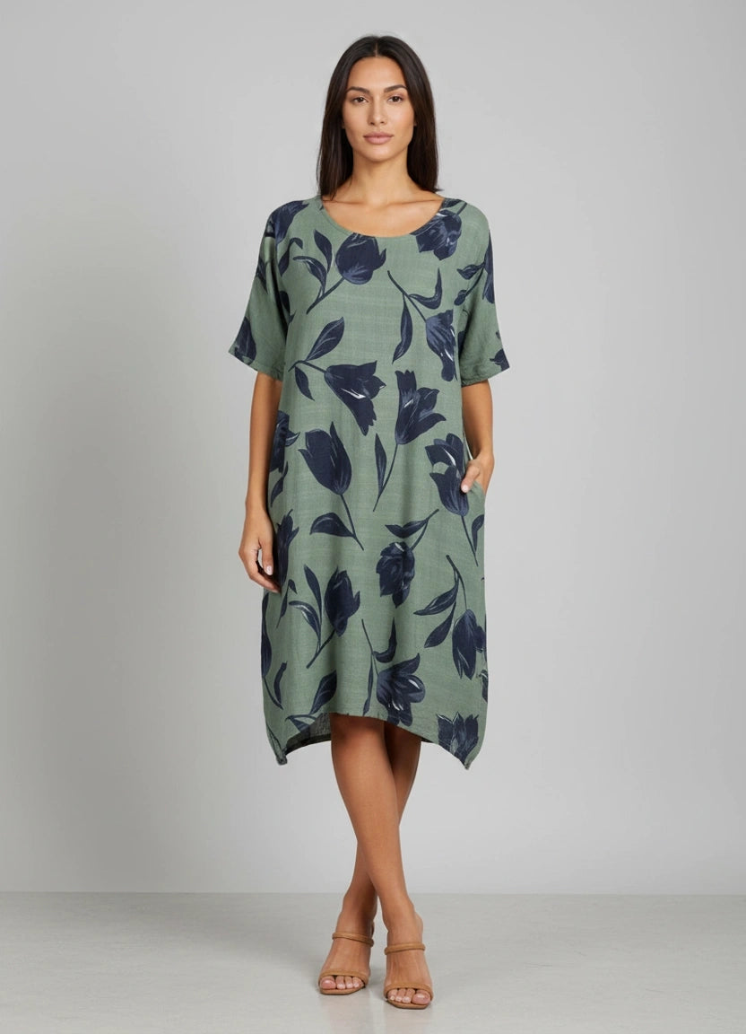 Wholesale Tulip Print Lagenlook Cotton Midi Dress – RedWholesale
