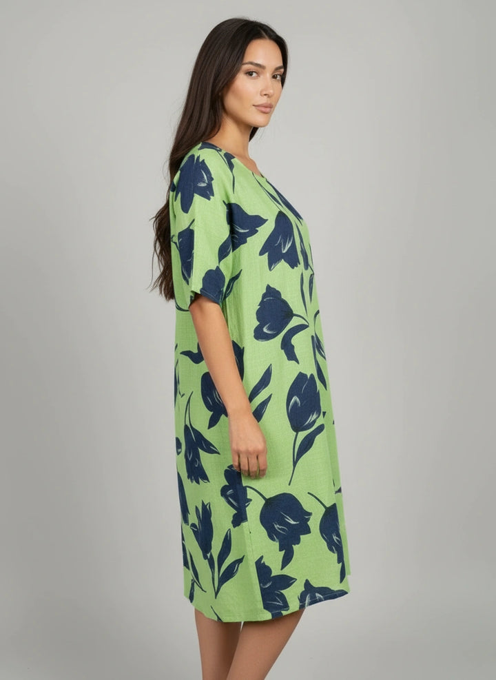 Tulip Collection Wholesale Tulip Print Lagenlook Cotton Midi Dress – RedWholesale