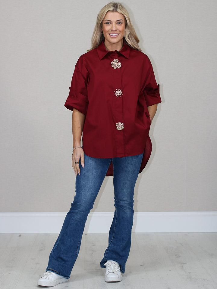 Women Cotton Shirt Wine