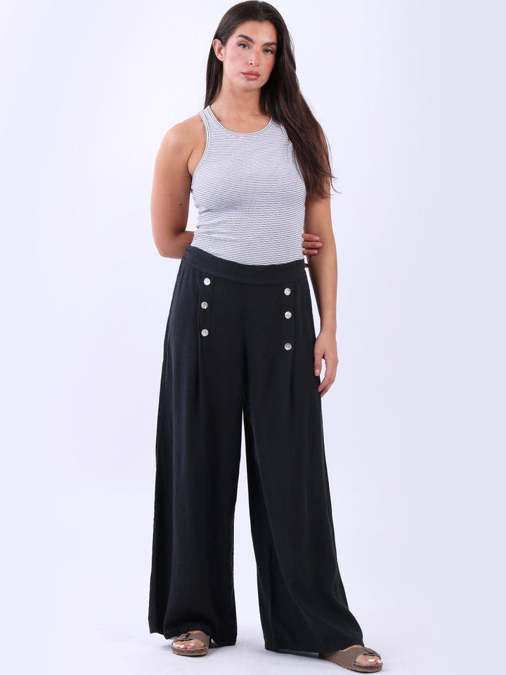 Plain Linen Wide Leg Pant Black