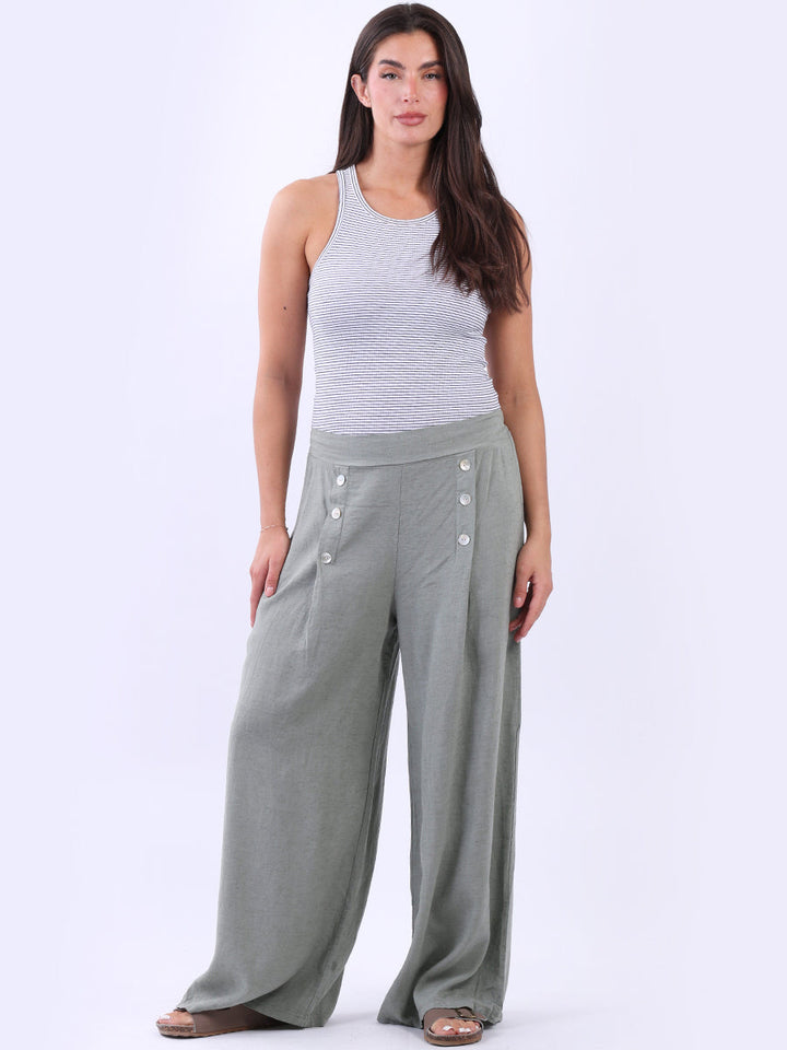 Plain Linen Wide Leg Pant Khaki