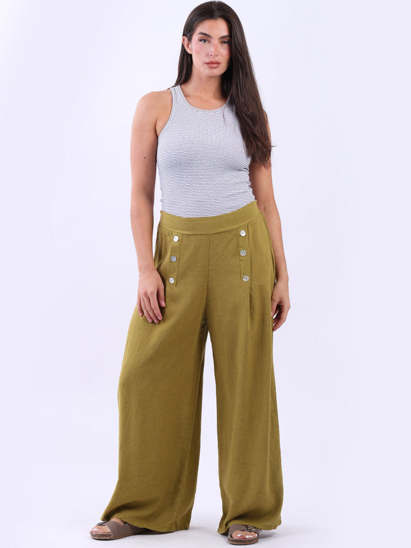 Plain Linen Wide Leg Pant Olive