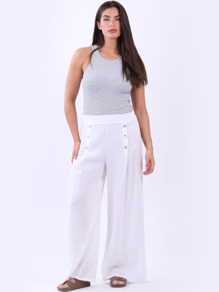 Plain Linen Wide Leg Pant White