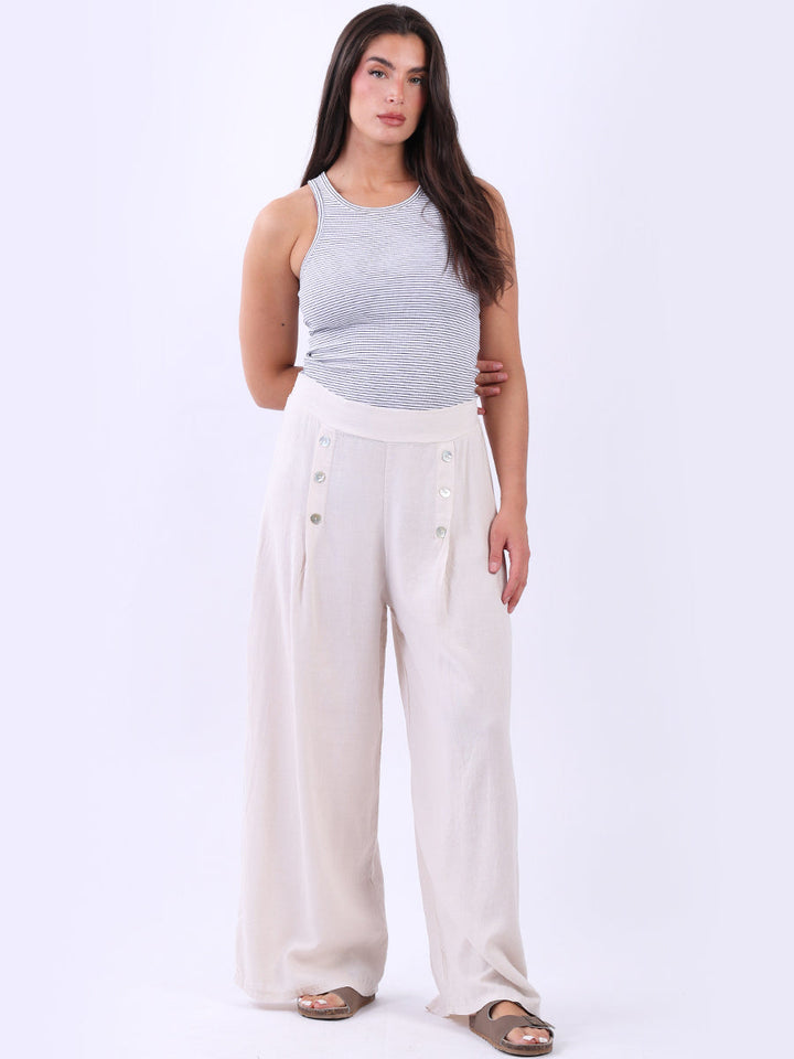 Plain Linen Wide Leg Pant Beige