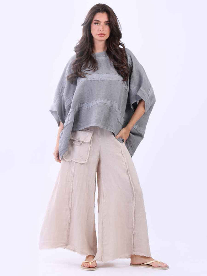 Oversized Vintage Linen Top Charcoal