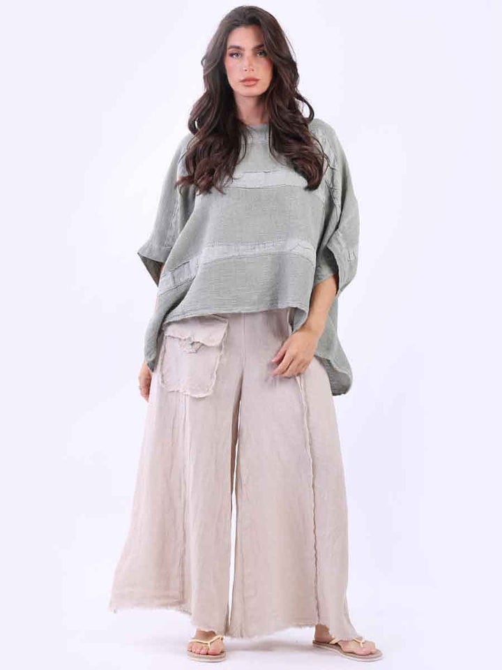 Oversized Vintage Linen Top Khaki