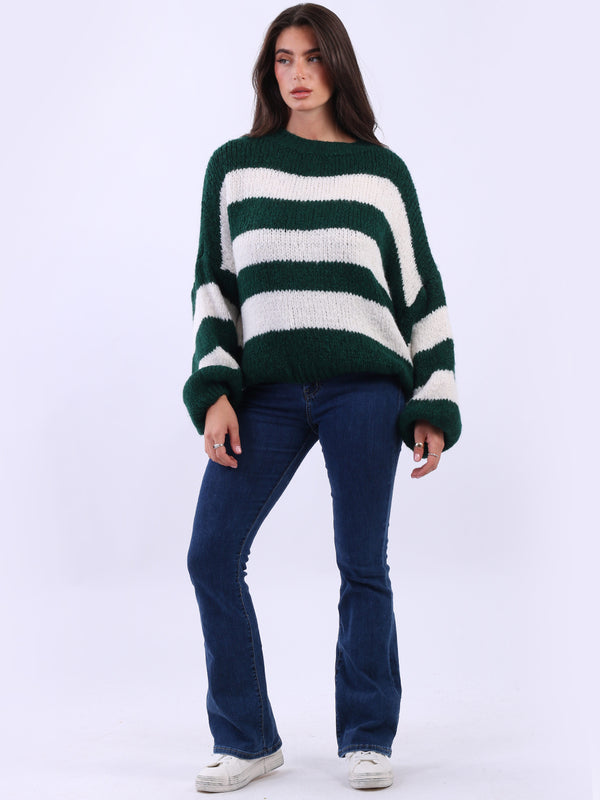 Batwing Stripy Crop Wool Knitted Jumper
