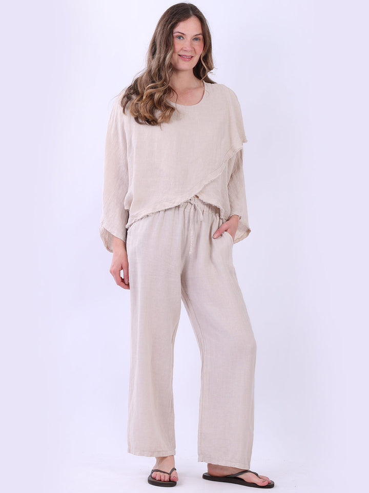 Batwing Linen Crop Top Beige