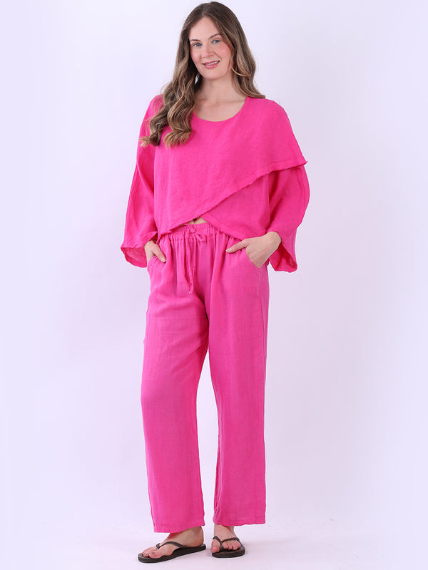 Batwing Wrap Over Linen Crop Top