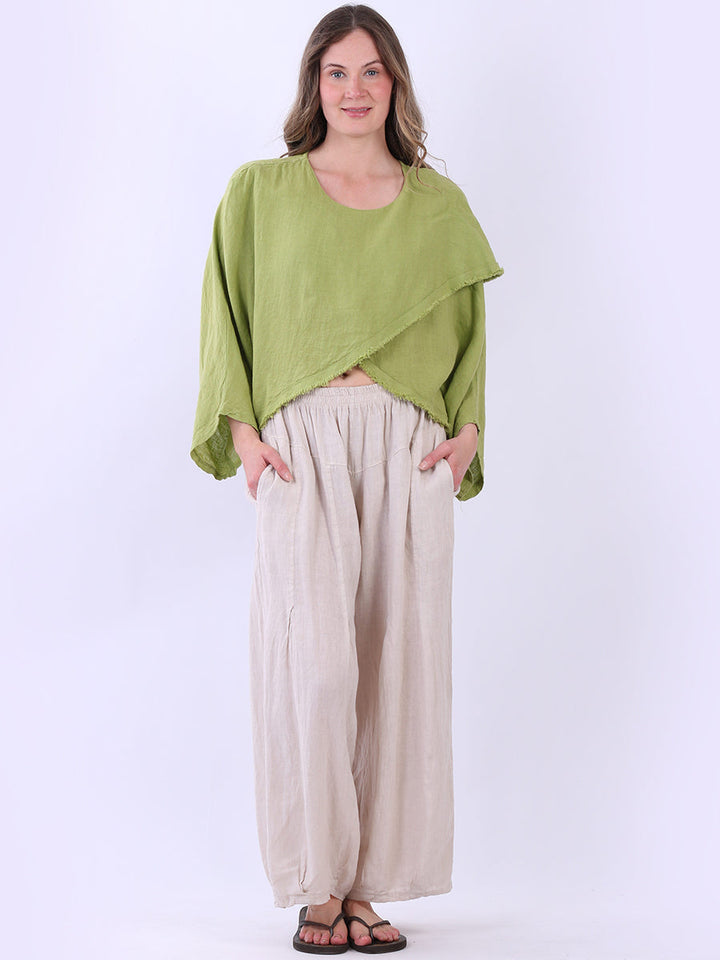 Batwing Linen Crop Top Olive