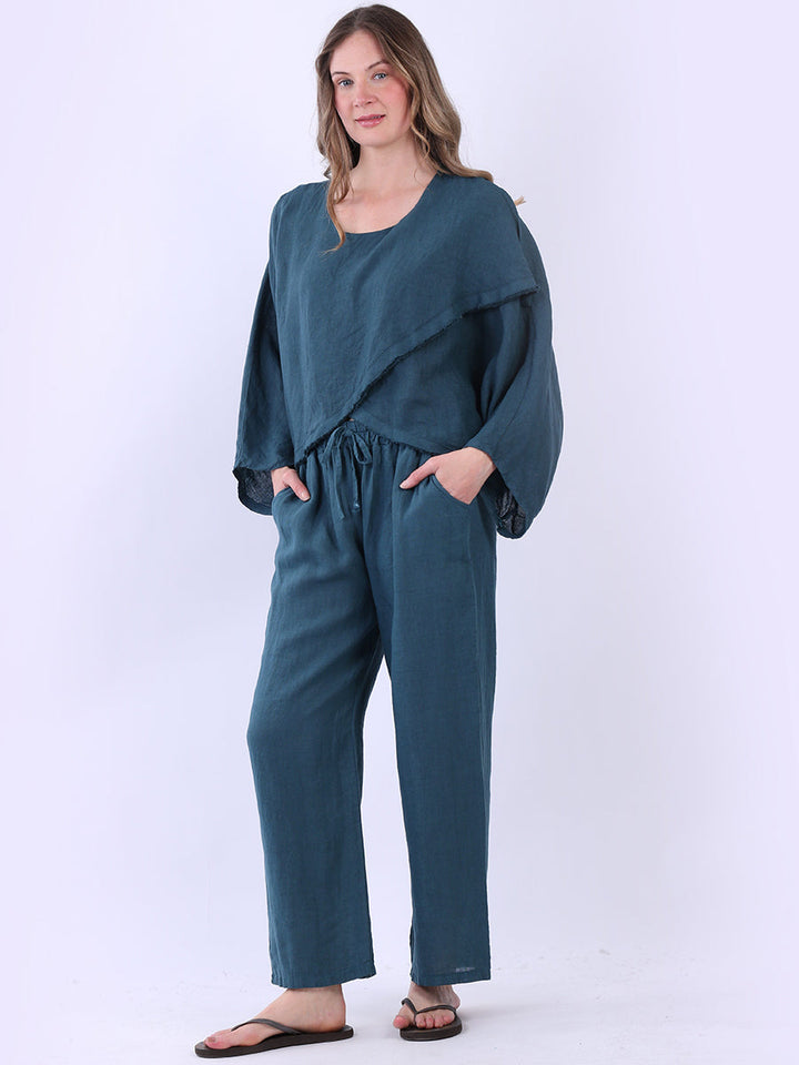 Batwing Linen Crop Top Teal