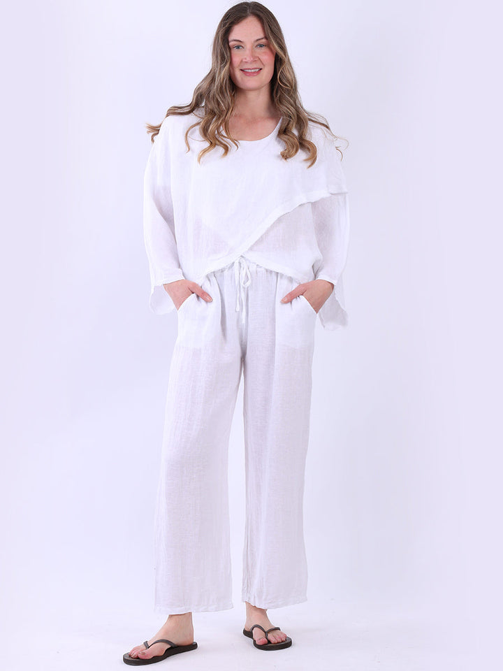 Batwing Linen Crop Top White