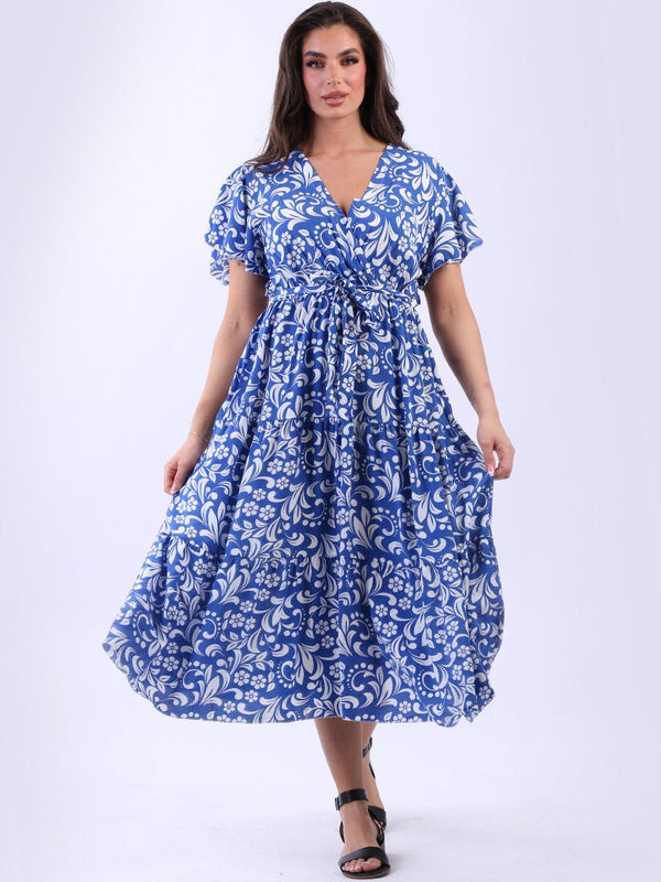 Floral Tiered Maxi Dress Royal Blue