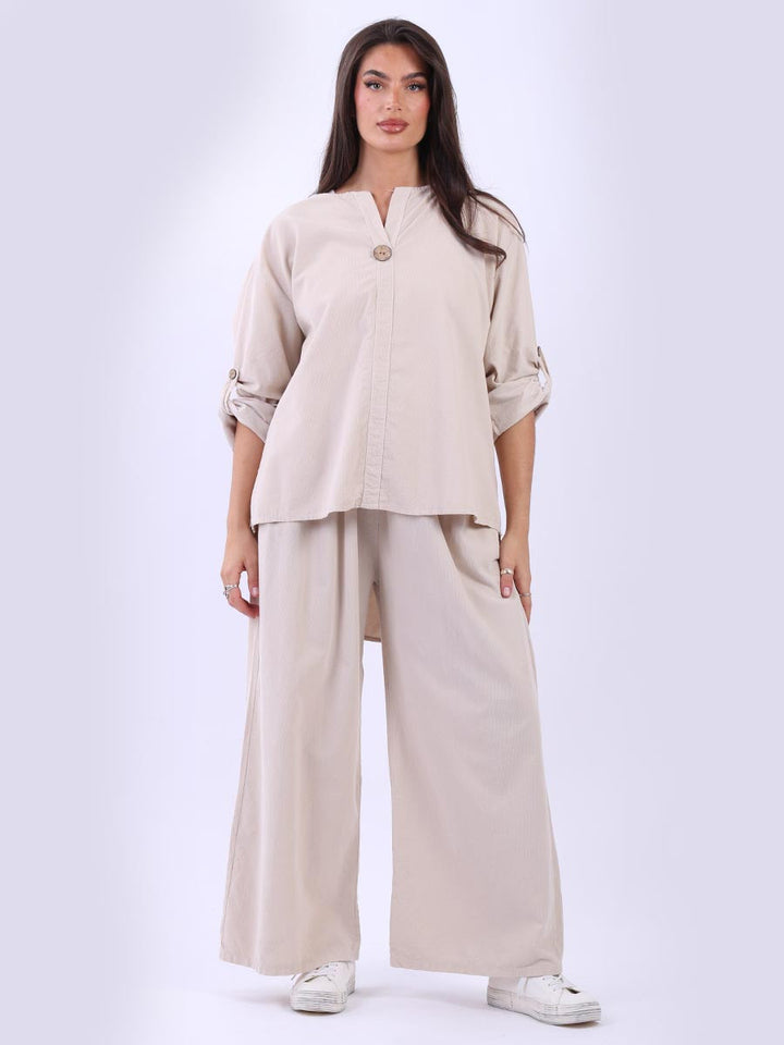 Solid Cotton Corduroy Top Beige