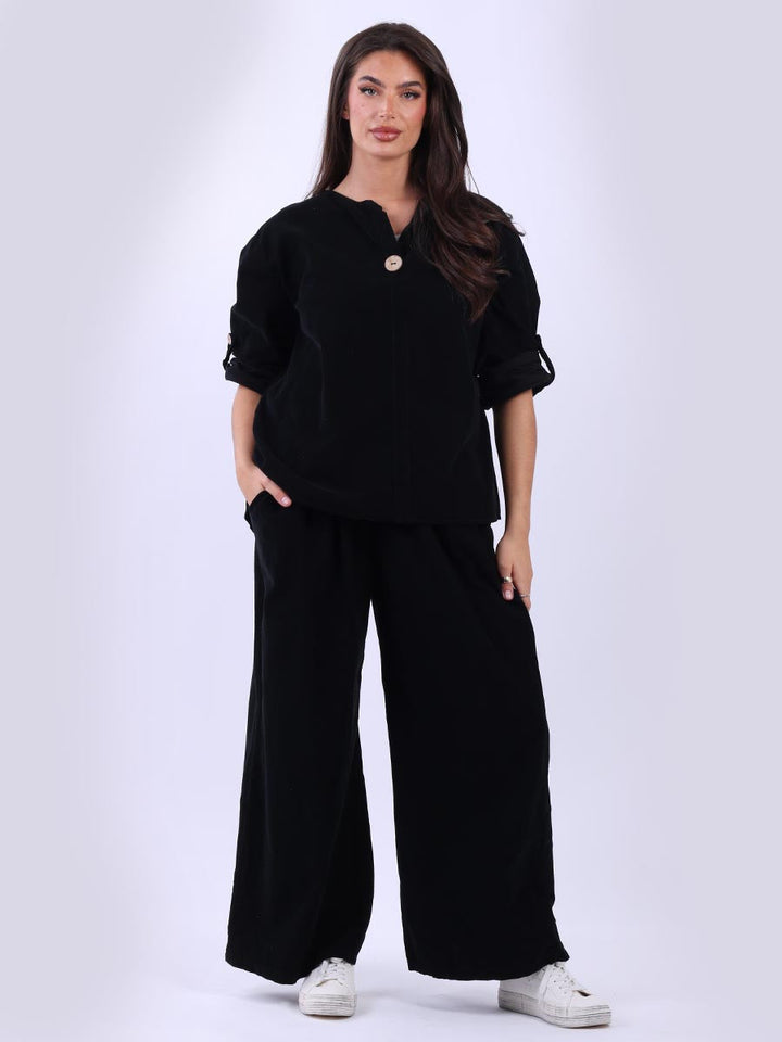 Solid Cotton Corduroy Top Black