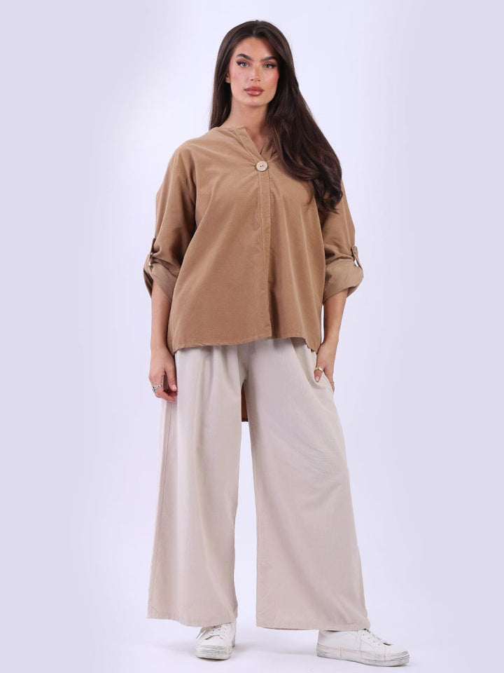 Solid Cotton Corduroy Top Camel