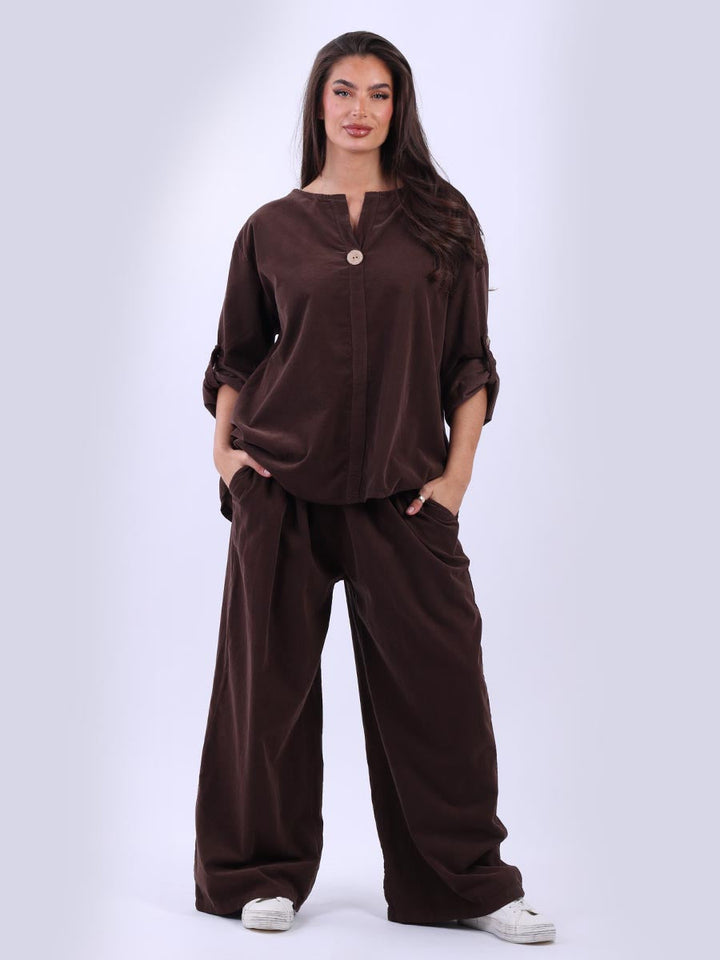 Solid Cotton Corduroy Top Chocolate