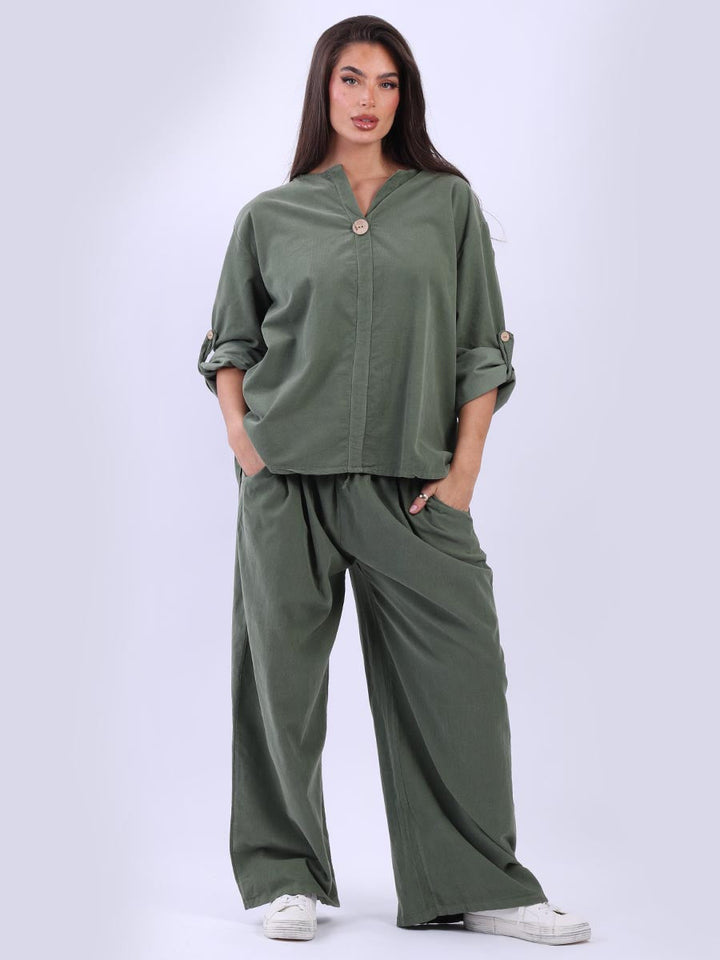 Solid Cotton Corduroy Top Khaki