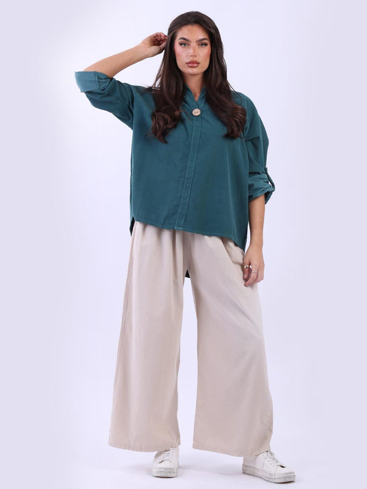 Solid Cotton Corduroy Top Teal