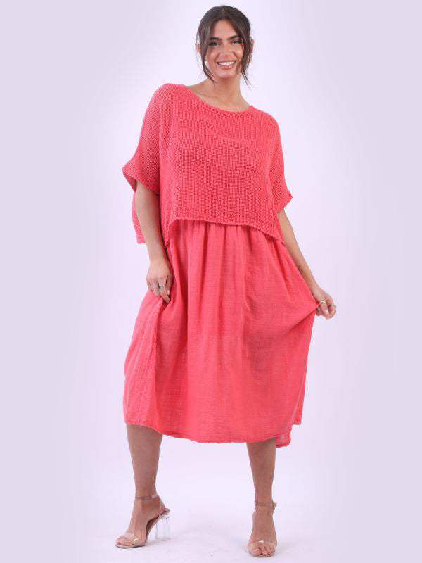 Mesh Net Cotton Midi Dress