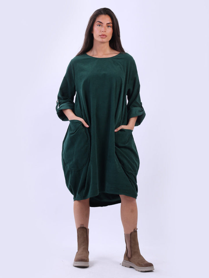 Cotton Corduroy Dress Bottle Green