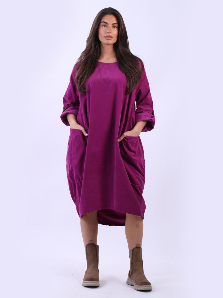 Cotton Corduroy Dress Magenta
