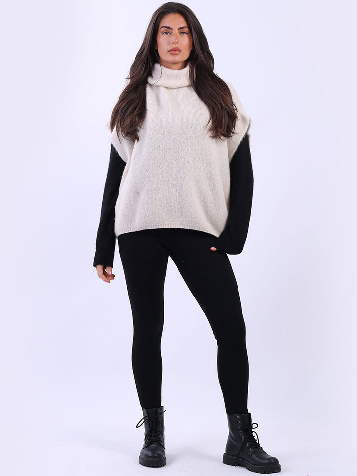 Knit Cropped Wooly Pullover Beige