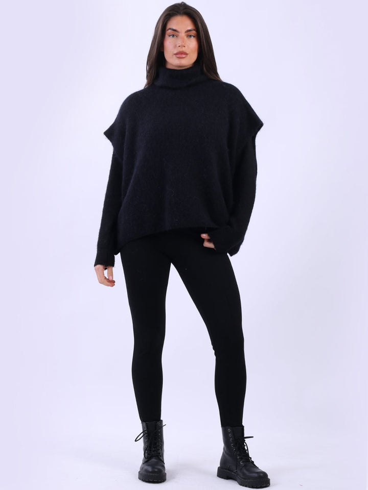 Knit Cropped Wooly Pullover Black
