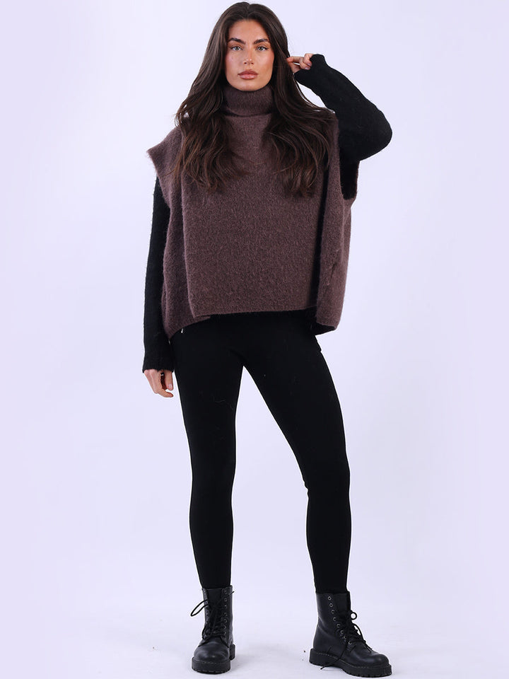 Knit Cropped Wooly Pullover Chocolate