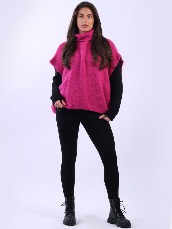 Knit Cropped Wooly Pullover Fuchsia