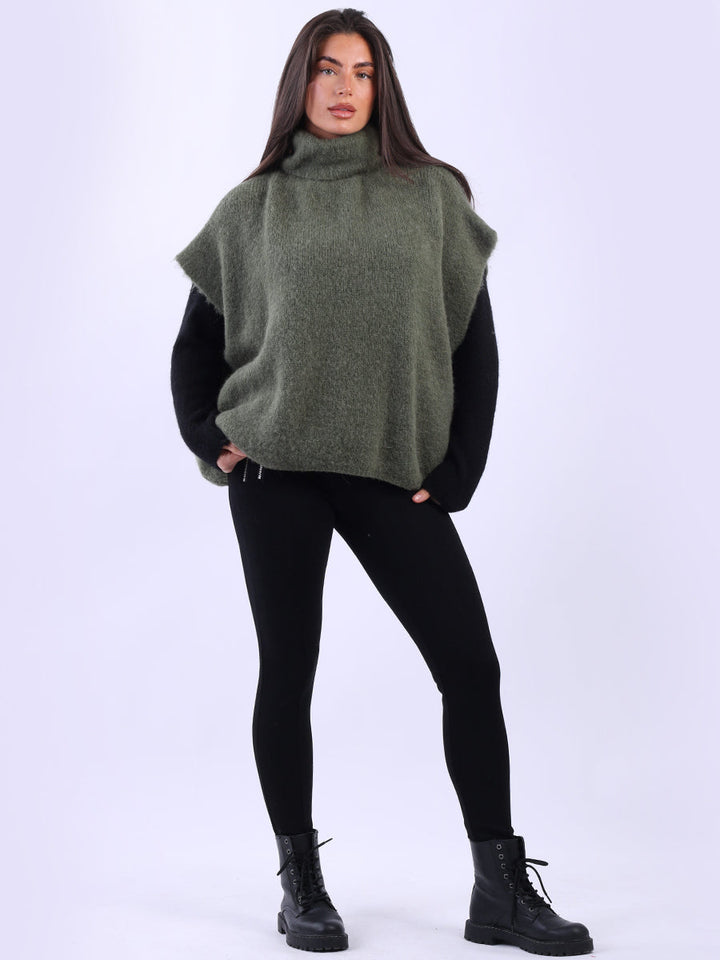 Knit Cropped Wooly Pullover Khaki