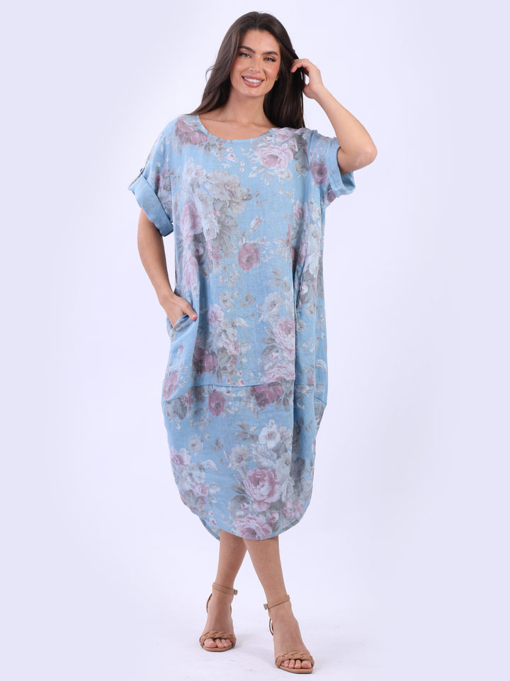 Plus Size Floral Linen Dress Denim