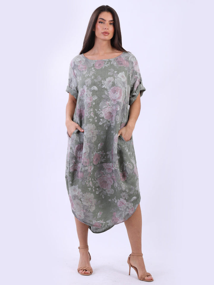 Floral Plus Size Linen Dress