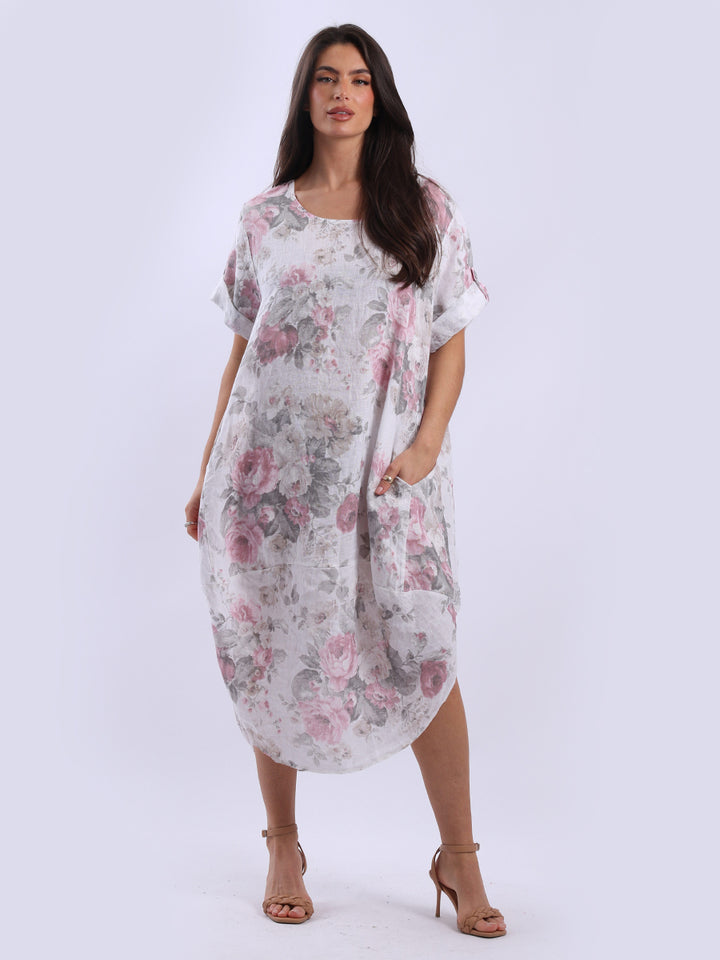 Plus Size Floral Linen Dress White