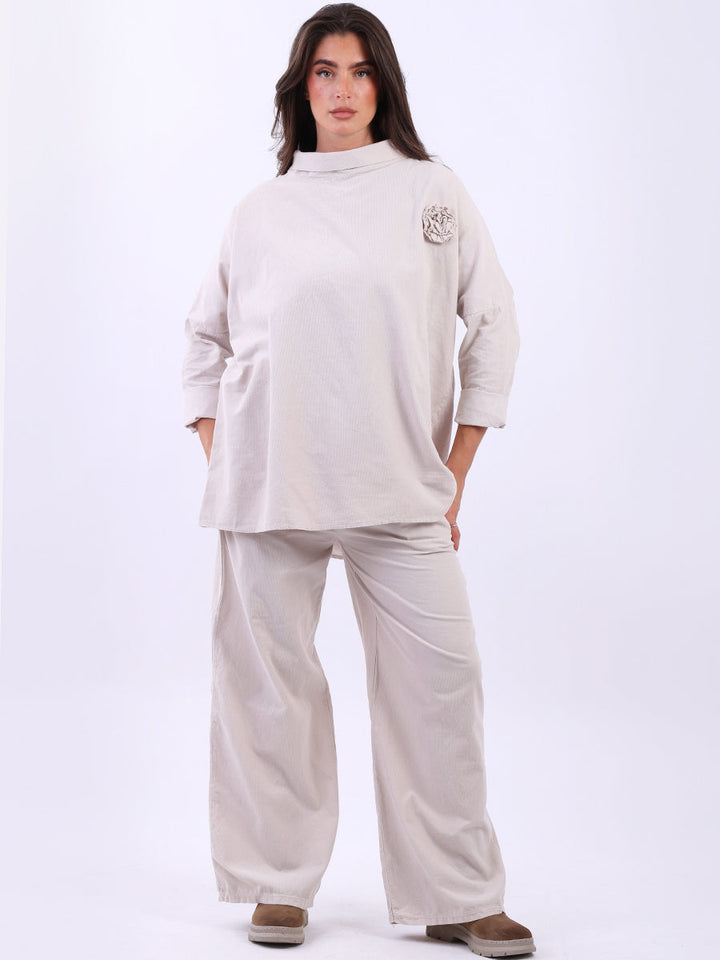 Women Cotton Corduroy Top Beige