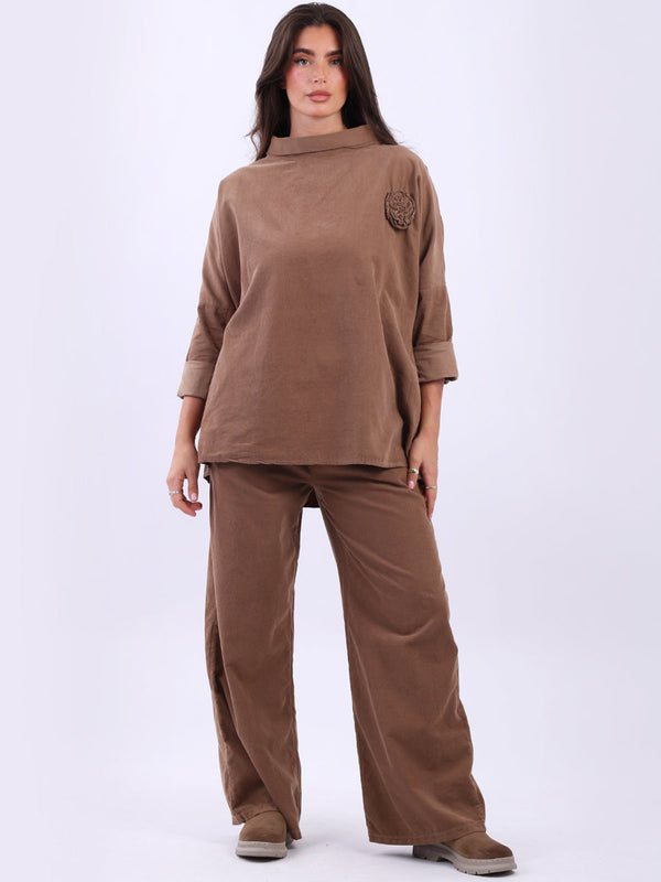 Women Cotton Corduroy Top Camel