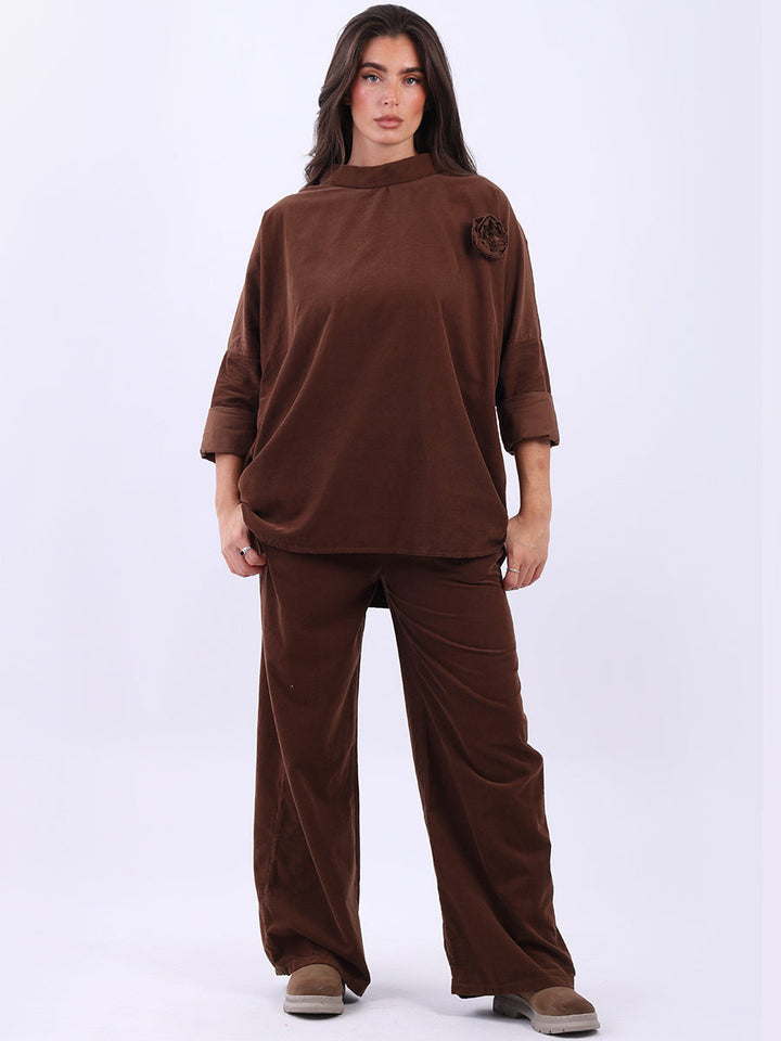 Women Cotton Corduroy Top Chocolate