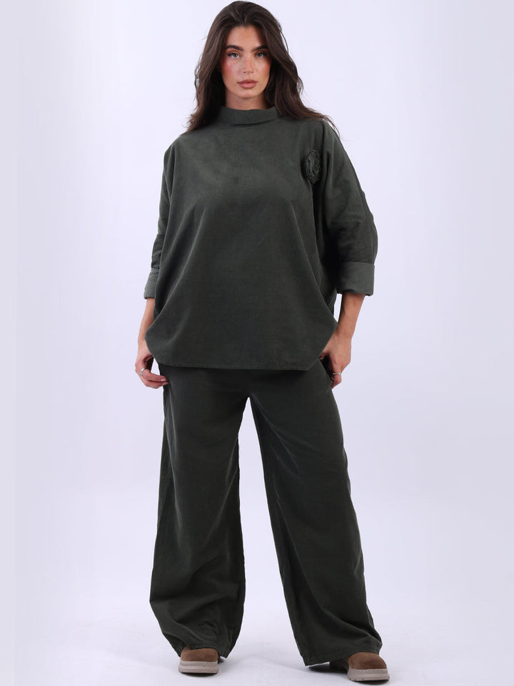 Women Cotton Corduroy Top Khaki
