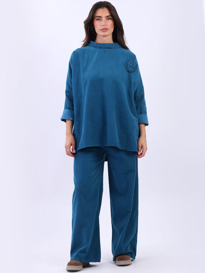 Women Cotton Corduroy Top Teal