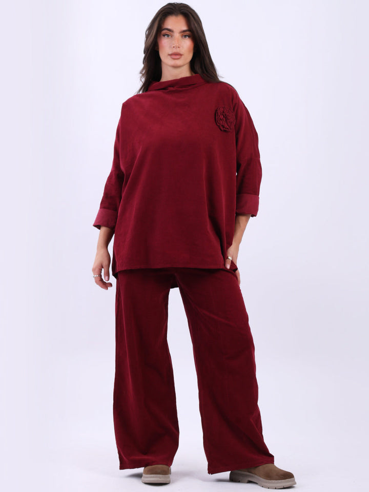Women Cotton Corduroy Top Wine