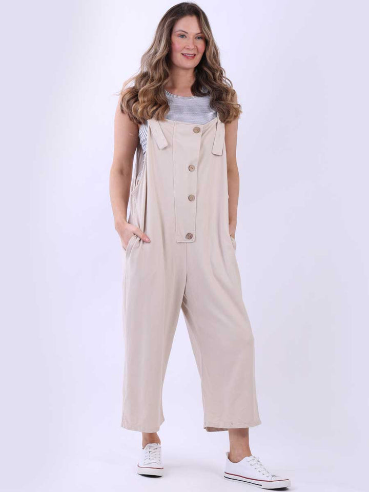 Women Cotton Dungaree Beige
