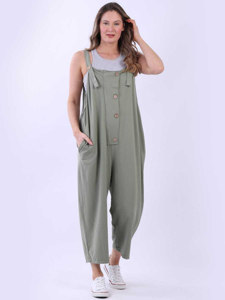 Women Cotton Dungaree Khaki