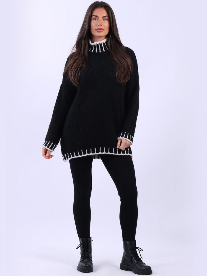 Whipstitch Wool Knit Jumper Black