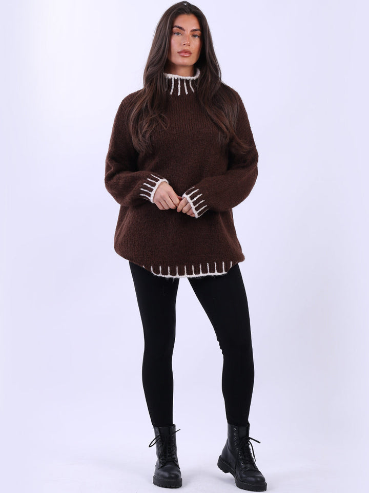 Whipstitch Wool Knit Jumper Chocolate