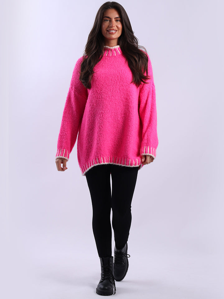 Whipstitch Wool Knit Jumper Fuchsia