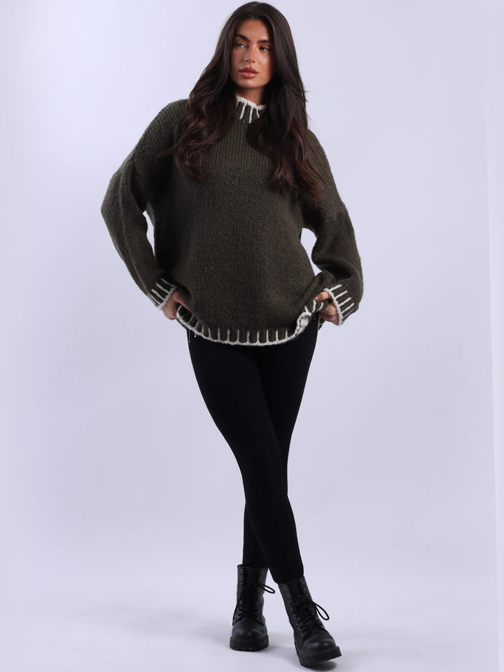 Whipstitch Wool Knit Jumper Khaki